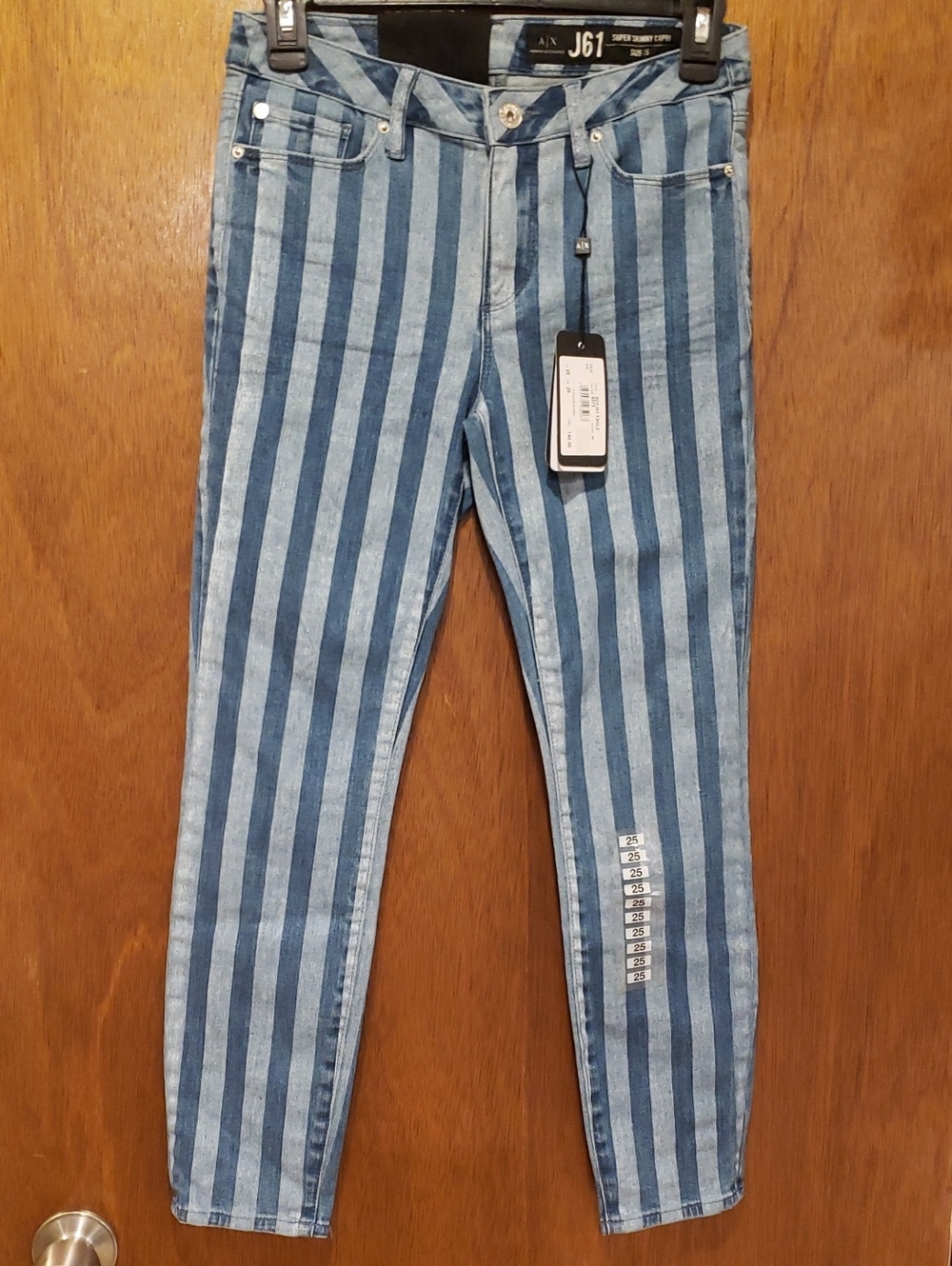 A/X Armani Exchange Blue Striped Super Skinny Capri Jeans
